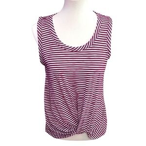 Nine Britton Womens Burgundy White Striped Twist Front Tank Comfy Top MP Petite